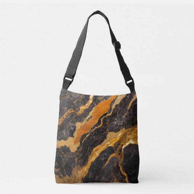 Orange Black Marble Mönster med Guld Axelväska (Framsida)