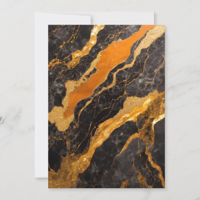 Orange Black Marble Mönster med Guld Inbjudningar (Framsida)