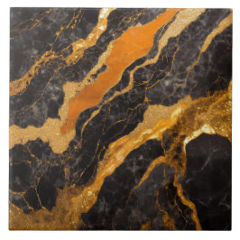 Orange Black Marble Mönster med Guld Kakelplatta