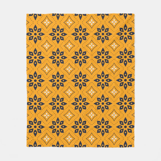 Orange Black Moroccan Mosaic Löv Sunset Mönster Fleecefilt (Framsidan)