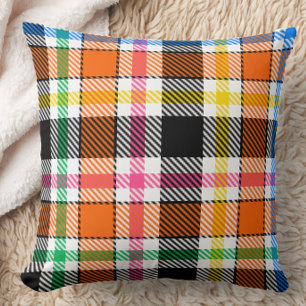 Orange Black Multifärgad Flanell Play Tartan Kudde