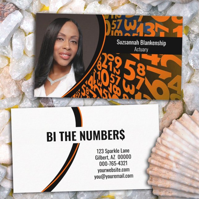 Orange Black Numbers Anpassningsbar Professionell  Visitkort (Share you information on this black and orange numbers double-sided custom photo business card. )