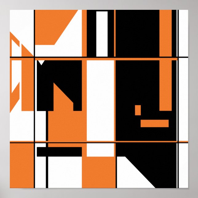 Orange Black on White Mosaic-like Geometric Design Poster (Framsidan)