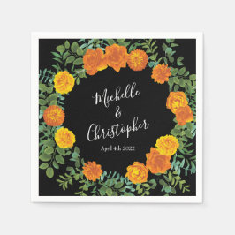 Orange Black Peony & Ro Blommigt Bröllop Pappersservett