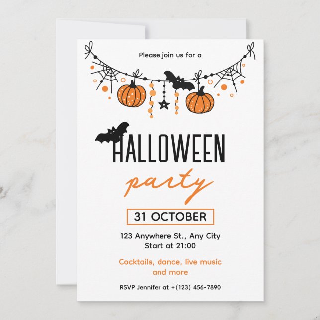 Orange Black Playful Simple Halloween fest Inbjudningar (Framsida)