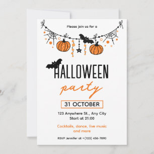 Orange Black Playful Simple Halloween fest Inbjudningar