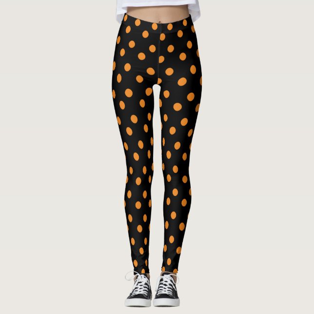 Orange & Black Polka Dot Halloween Theckings Leggi Leggings (Framsida)