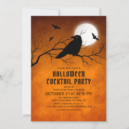 Orange Black Raven Fladdermöss Full Moon Halloween Inbjudningar
