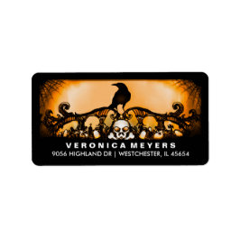 Orange & Black Raven Halloween-adressetikett Adressetikett