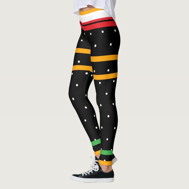 Orange Black Red Grönt White Polka dots Halloween Leggings (Vänster)