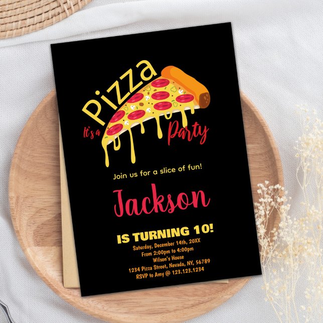 Orange Black Red Pizza Birthday-inbjudningar Inbjudningar (Orange Black Red Pizza Birthday Invitations)