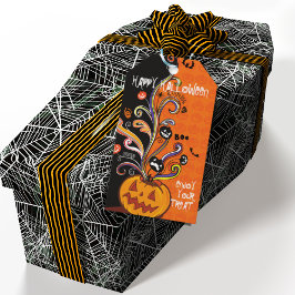 Orange Black Scary Pumpkin Halloween fest Presentetikett