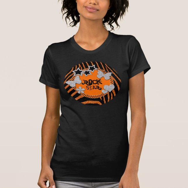 Orange Black Silver Zebra Glitter Rockstjärna TShi Tee Shirt (Framsida)