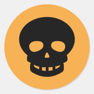 Orange Black Skull Classic Round-etikett Runt Klistermärke