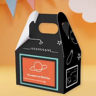 Orange Black Space Planets First Birthday Favor Bo Presentaskar