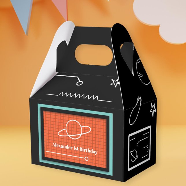 Orange Black Space Planets First Birthday Favor Bo Presentaskar (Skapare uppladdad)
