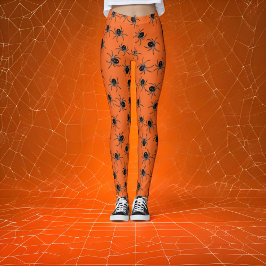 Orange Black Spider Halloween Leggings