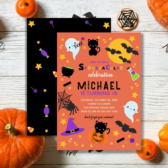 Orange Black Spooktacular Halloween Birthday Inbjudningar (Skapare uppladdad)