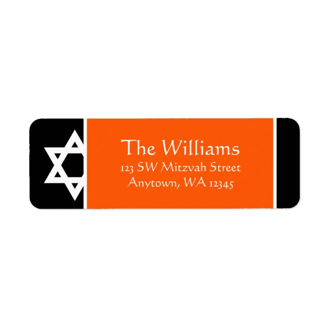 Orange Black Star of David Returadress Etikett (Framsidan)
