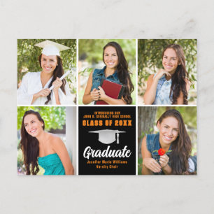 Orange Black Student Photo Collage Studenten Vykort