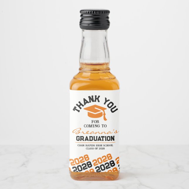 Orange & Black Studenten Tack Mini Spritflaskor Etikett (Framsida)