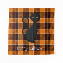 Orange Black Tartan Play Black Cat Halloween