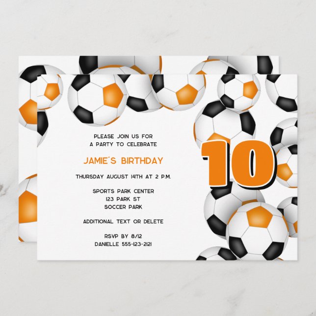 orange Black team färg fotbollar sportbollar party Inbjudningar (Fram/baksida)