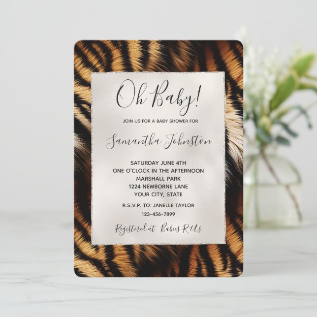 Orange Black Tiger Animal Print Inbjudningar (Stående Fram)