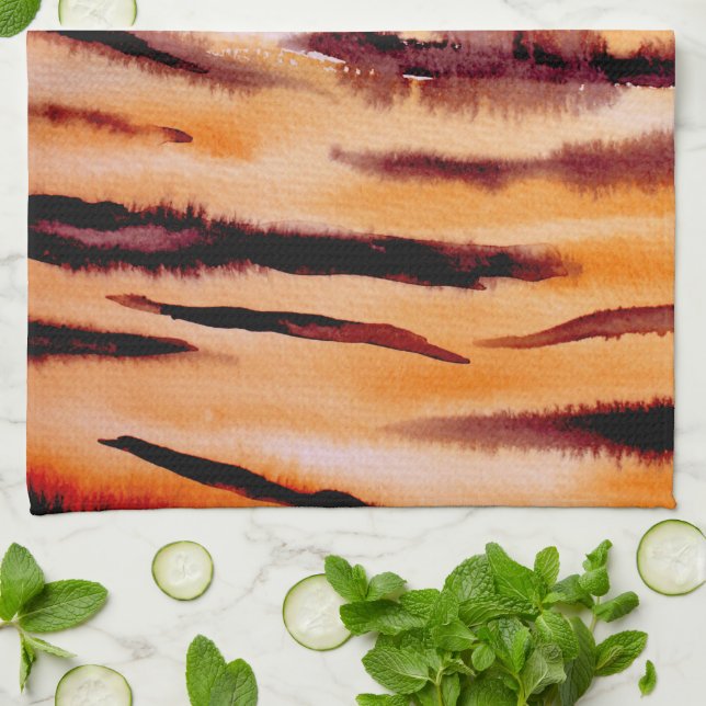 Orange Black Tiger Animal Print Kökshandduk (Vikta)