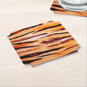 Orange Black Tiger Animal Print Underlägg Papper