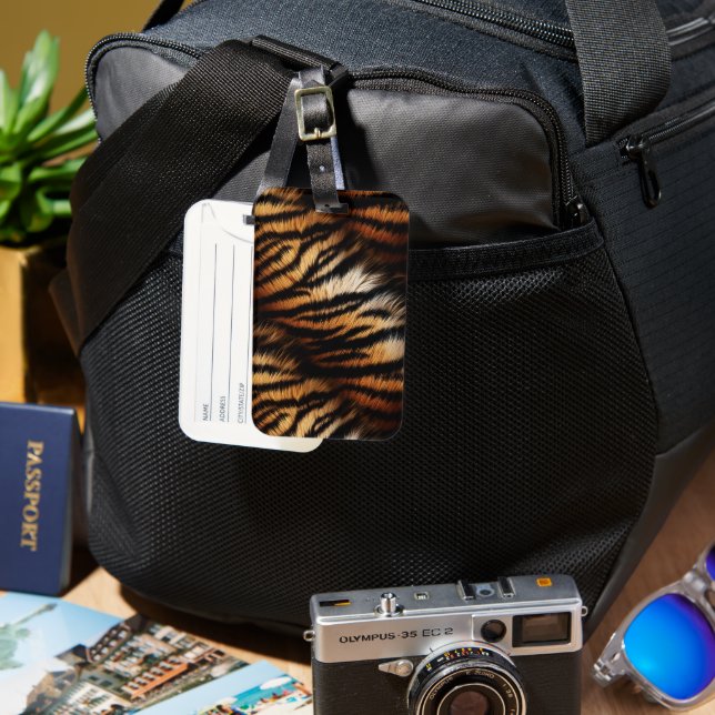 Orange Black Tiger Rand Animal Print Bagagebricka (Framsida & Baksida)