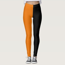 Orange Black Two Tone Halva Färg Split Leggings