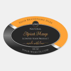 Orange Black Vågigt Silver med Logotyp produktetik Ovalt Klistermärke