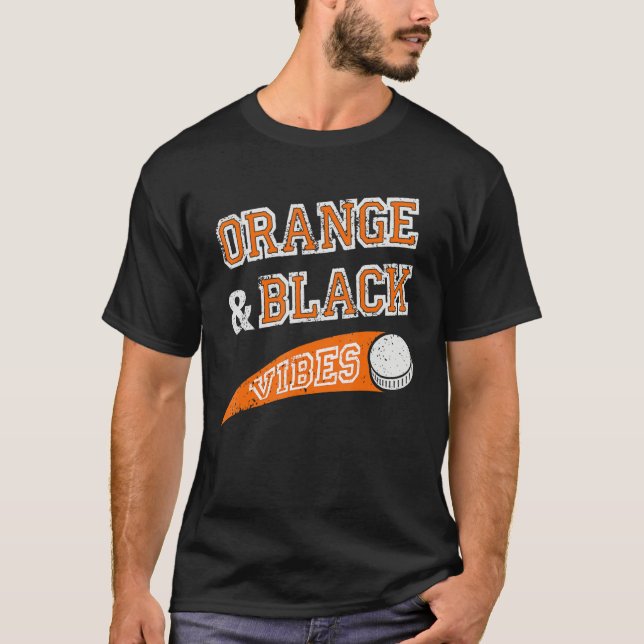 Orange & Black Vibes Hockey Team Fan T Shirt (Framsida)