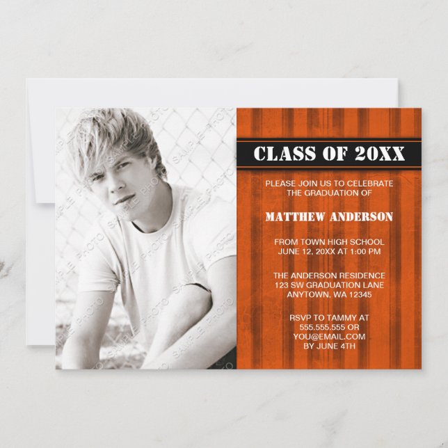 Orange Black Vintage Photo Studenten avisering Inbjudningar (Framsida)