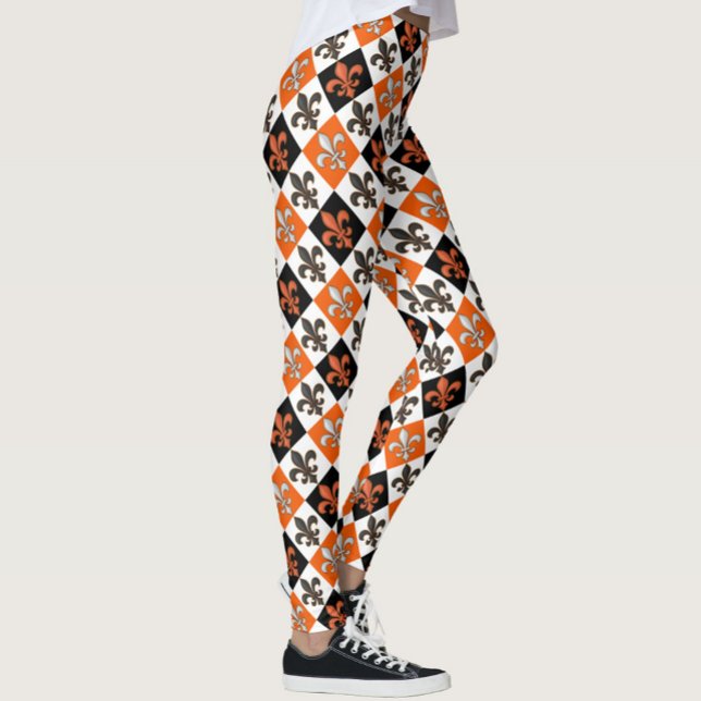 Orange Black White Checkered Fleur-de-lis Design Leggings (Skapare uppladdad)