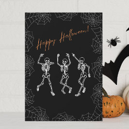 Orange Black White Dancing Skeletons Halloween Julkort