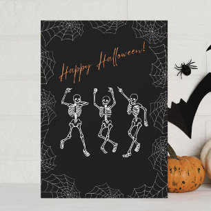 Orange Black White Dancing Skeletons Halloween Julkort