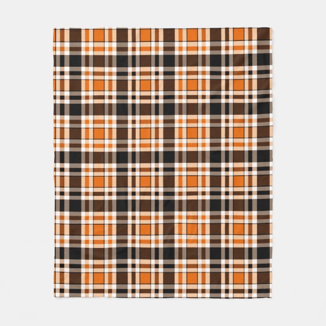 Orange Black White Flskanals Tartan Mönster Design Fleecefilt (Framsidan)