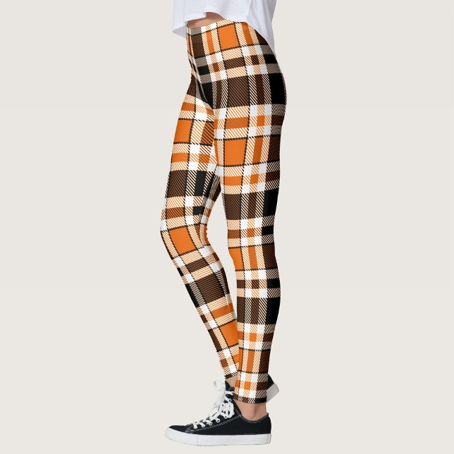 Orange Black White Flskanals Tartan Mönster Design Leggings (Skapare uppladdad)