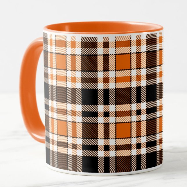 Orange Black White Flskanals Tartan Mönster Design Mugg (Skapare uppladdad)