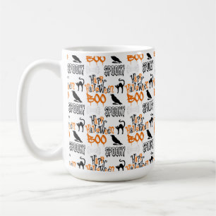ORANGE BLACK WHITE HALLOWEEN KRÅKAS BOO KAFFEMUGG