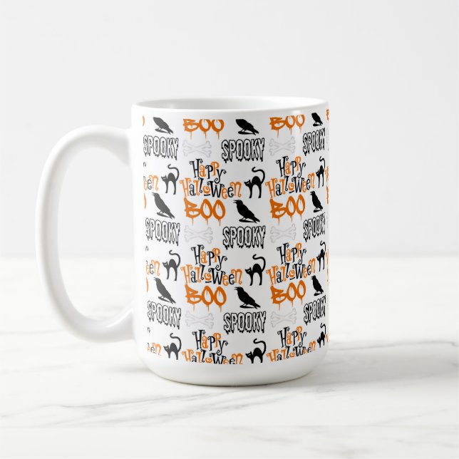 ORANGE BLACK WHITE HALLOWEEN KRÅKAS BOO KAFFEMUGG (Vänster)