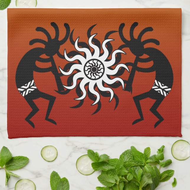 Orange Black White Kokopelli Southwest Tribal Sol Kökshandduk (Vikta)