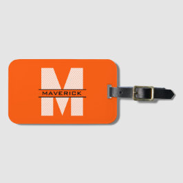 Orange Black White Monogram Namn Modern Masculine Bagagebricka