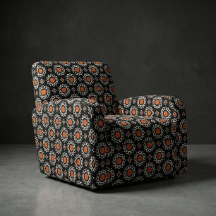 Orange Black White Ornamental Geometric Mönster Tyg
