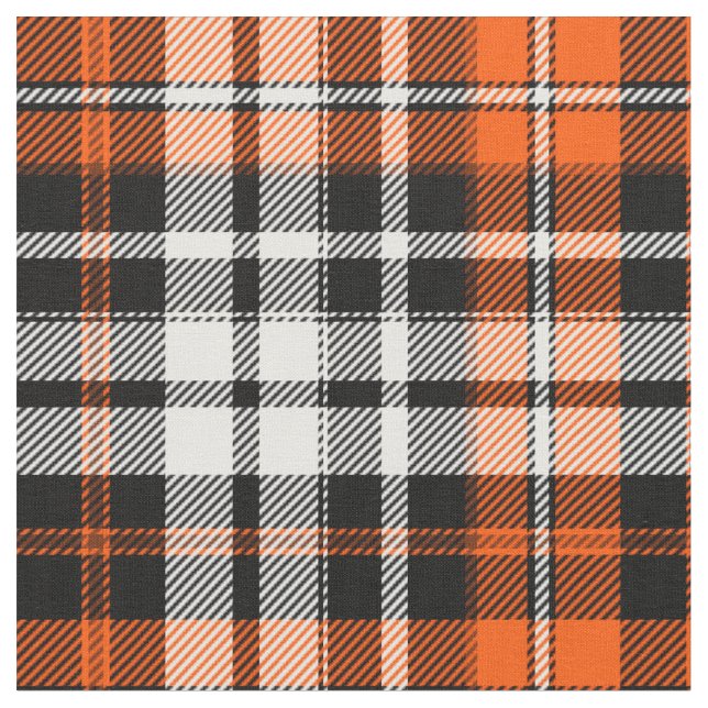 Orange Black White Plaid Tartan Pattern Design  Tyg (Närbild)