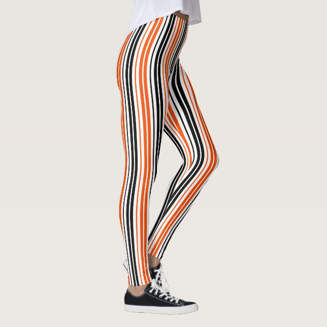 Orange Black White Stripes Pattern Design  Leggings (Höger)