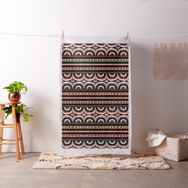 Orange Black White Tribal Humps African Fabric Tyg (In Situ)
