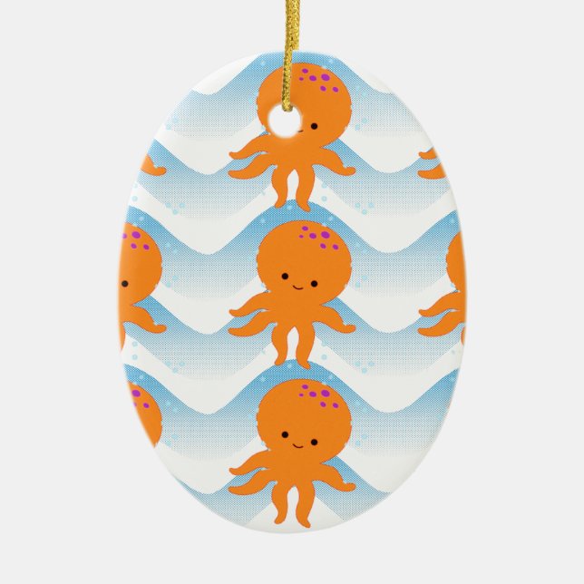 Orange, bläckfisk och blått Vinkara Mönster Julgransprydnad Keramik (Framsidan)